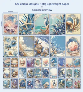 Detail of 120pcs vintage ocean theme scrapbooking paper with sea life illustrations