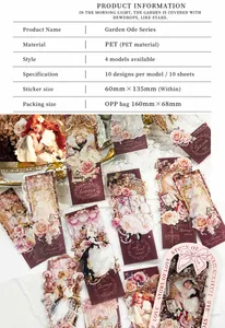 Detalle de pegatinas de PET con motivos de chicas vintage y flores para scrapbooking