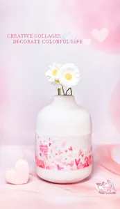 Autocollants créatifs de cœur rouge décorant un vase en céramique blanche, décor romantique