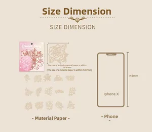 Detailed view of floral scrapbooking paper size comparison using a smartphone reference