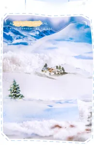 Detail of PET decorative tape featuring miniature winter town scenery with die-cut edges