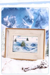 Nordic wood frame with winter snow mountain art and motivational quote for home decor