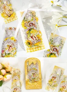 Detalle de pegatinas PET con chicas anime y girasoles para decoración de diarios creativos