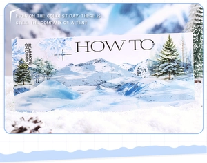 Detail view of winter themed PET tape with snowy mountain and pine forest scenery