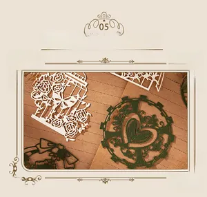 Macro detail of laser-cut specialty paper showing intricate butterfly and gear patterns