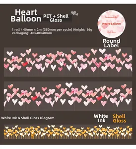 Détail du ruban adhésif PET ballons de cœur avec effet brillant pour scrapbooking