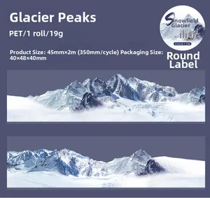 Detail specifications for glacier themed PET tape measuring 45mm by 2m for scrapbooking