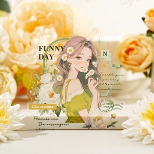 Pegatinas de PET de tema chica floral con personaje de anime, flores blancas y citas