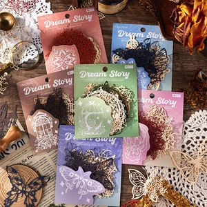 Vintage Lace Hollowed Out Material Paper 15PCS Dream Story Series Butterfly Floral Decorative Paper For DIY Scrapbooking Journaling