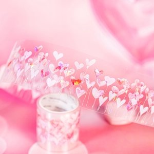 Ruban décoratif en PET avec cœurs roses et effet holographique laser pour scrapbooking