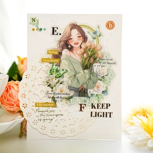 Pegatinas de chica anime y tarjetas decorativas florales con mariposas para scrapbooking