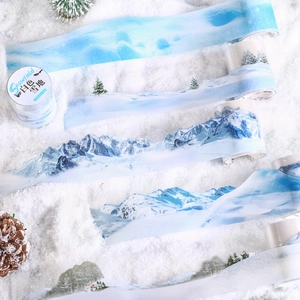 DIY decorative PET tape featuring snowy mountains and forests for journal scrapbooking