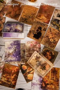 Λήψη macro χαρτιού scrapbooking συλλογής αντικών σε vintage ξύλινο τραπέζι