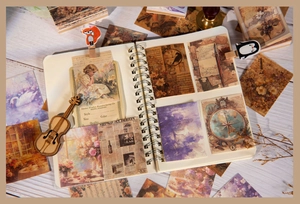 Λεπτομερής λήψη από vintage αυτοκόλλητα scrapbooking με ρετρό πορτρέτα και καλλιτεχνικά μοτίβα