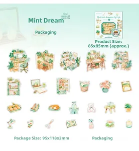 Rasteransicht von 25 PET-Aufklebern der Mint Dream-Serie mit süßen Pflanzen-Illustrationen