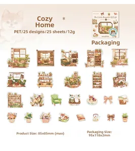 Detailliertes PET-Aufkleber-Set mit 25 gemütlichen Heim-Illustrationen für DIY-Scrapbooking