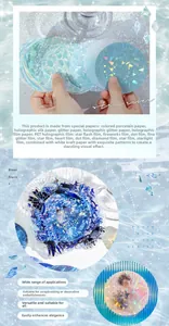 Detail of glitter PET laser stickers featuring galaxy patterns for DIY scrapbooking decor