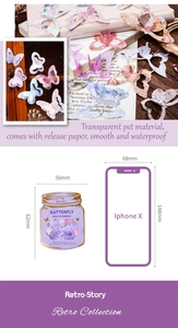 Detailed size comparison of 3D butterfly stickers next to iPhone for scrapbooking