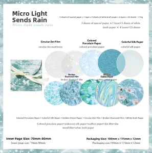 Macro view of blue shimmering round craft papers and glitter film sheets for scrapbooking
