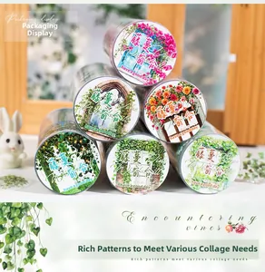 Detailed view of 6-roll floral masking tape set with vine and window frame designs