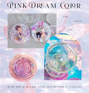 Close-up of holographic paper stickers with laser effect and pink dream color illustrations