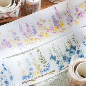 Cinta adhesiva washi con diseños de acuarela de flores de jacinto y narciso