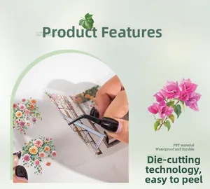 Close-up showing PET material waterproof floral stickers being peeled with tweezers
