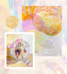 Detail of glitter laser decorative stickers with iridescent finish for journaling