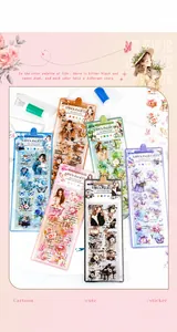 Detailansicht von 3-teiligen Blumen- und Mädchen-PET-Aufklebern für Journaling und DIY