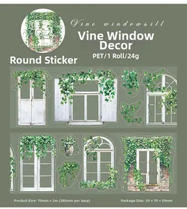 Detailed view of vine and window PET tape specifications with vintage floral motifs