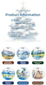 Macro view of PET landscape tape with die-cut nature scenery and watercolor tree details