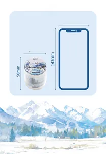 Detailed size comparison of 50mm winter forest PET tape against a smartphone profile