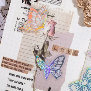 Autocollants en PET Papillon Nœud Laser Holographique Vintage Série Moon Lake Matériaux Scrapbooking Décoration Pour Agenda DIY Journal Femme Papeterie