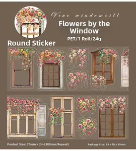 Detailed view of Vine Windowsill PET tape featuring vintage floral patterns and 70mm width