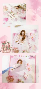 Wasserfeste PET-Aufkleber mit Blumen und Mädchen für Scrapbooking in Rosa Aquarell