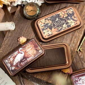 Retro tin box ink pad set with vintage illustrations for handicraft decoration