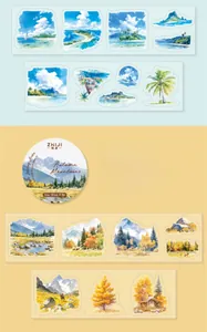 Detail of PET landscape tape with die-cut shapes for journals and scenery decoration