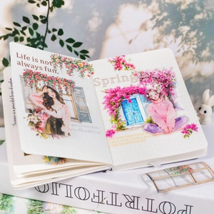 Floral vine stationery tape featuring girls and botanical stickers for scrapbooking