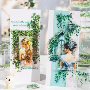Artistic decorative tape with vintage woman and ivy illustrations for journaling