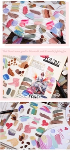 Macro view of oil paint stroke stickers in warm tones for DIY journal decoration