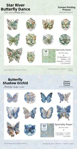 Dettaglio di adesivi a farfalla 3D vintage con stampa in rilievo toni blu e verde