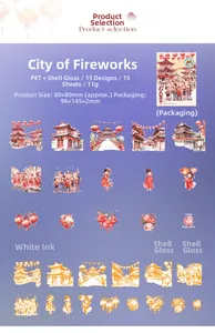 Detalles de pegatinas de PET con acabado nacarado y motivos festivos chinos tradicionales