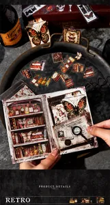 Macro view of vintage aesthetic PET stickers with butterfly and retro science motifs