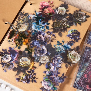 Pegatinas de rosas góticas de PET con detalles dorados para scrapbooking y diarios