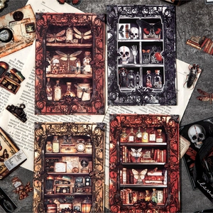 Retro gothic collage paper set featuring skulls and butterflies for DIY scrapbooking decor