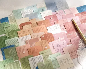 Vintage aesthetic collage paper with English literary excerpts and torn edge detail