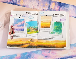 Vue détaillée du ruban adhésif artistique avec illustrations de forêt et coucher de soleil
