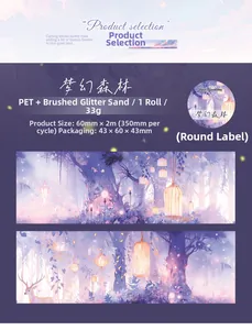 Détail du ruban adhésif PET décoratif avec motifs de forêt de rêve et finition sablée