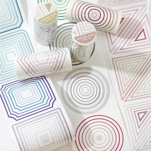 Minimalist geometric frame washi tape set with modern circles and triangles for journaling