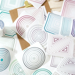 Artistic layout of geometric washi tapes with colorful frames for journaling and crafts